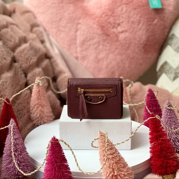 Balenciaga Mini Trifold Wallet in Burgundy - Picture 1 of 5
